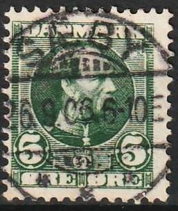 FRIMÆRKER DANMARK | 1905-06 - AFA 52 - Chr. IX 5 øre grøn - Lux Stemplet Sæby